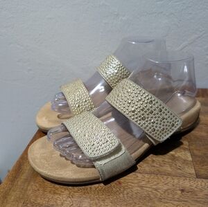 Vionic Samoa slide Sandals Tan‎ And Gold Women's Size 7